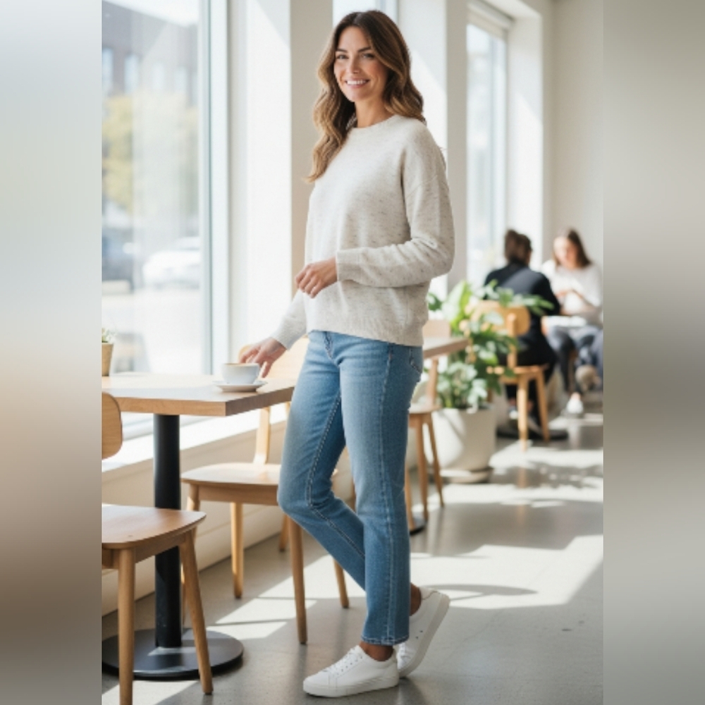 🎉 3/$60 Aritzia Wilfred Cream Knit Crewneck Sweater Size Small - Picture 1 of 6